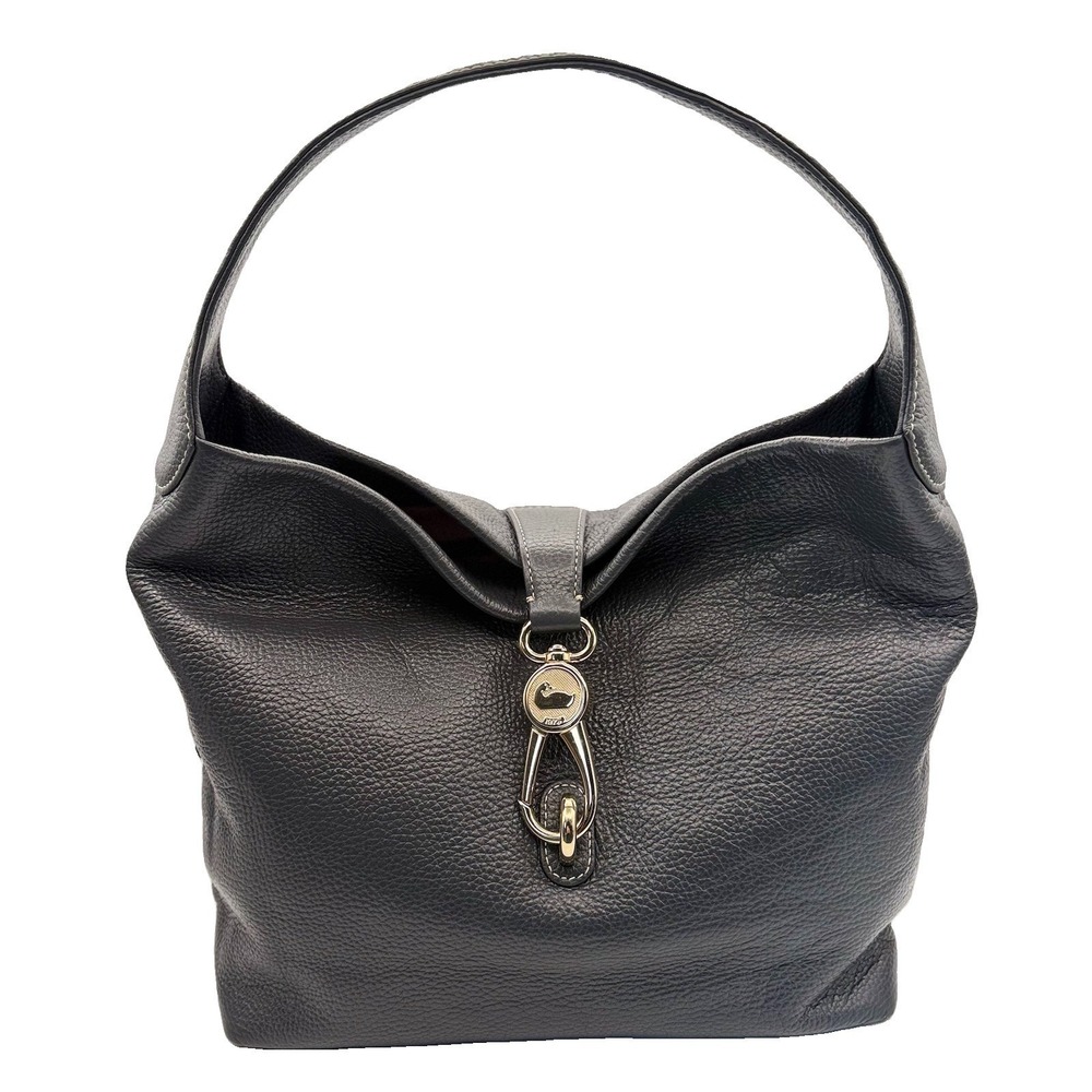 Dooney & Bourke Large Logo Lock Pebble Grain Leather Shoulder Bag in Gray #967